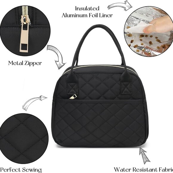 Lunch Box for Women Insulated Lunch Bag Lunchbox Cooler Thermal Leakproof Quilte - Picture 5 of 10